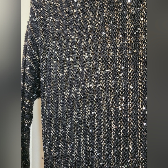 Women's Chicos Black Gold Silver SequenceStripe High Low Blouse Size One - Picture 8 of 9